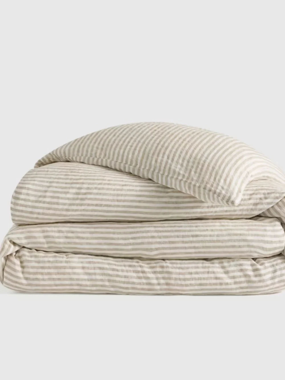European Linen Stripe Duvet Cover Full/Queen Willowleaf green